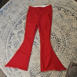 Bold Red Flare Wide Leg Jeans